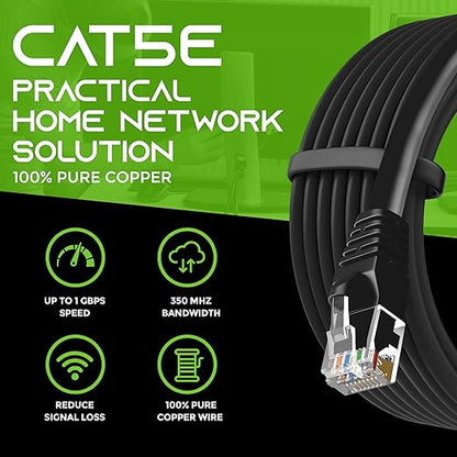 GEARIT 24-Pack, Cat5e Ethernet Patch Cable 6 Feet - Snagless RJ45 Computer LAN Network Cord, Black