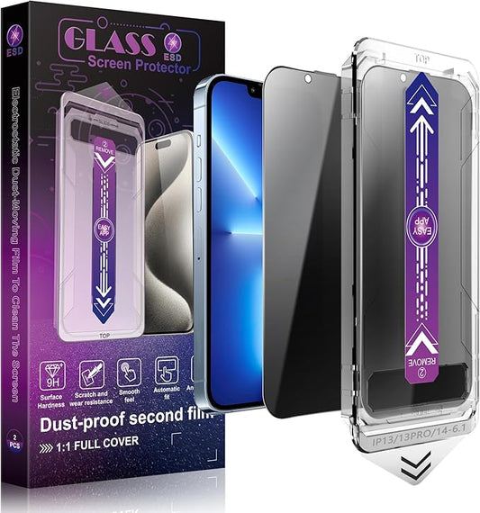 SHANG PIN JIA 2 Pack Privacy Screen Protector for iPhone 16e and iPhone 14 and iPhone 13 and iPhone 13 Pro 6.1-Inch Auto Dust Removal, No Bubbles,Anti-Spy Tempered Glass Film, Easy Installation