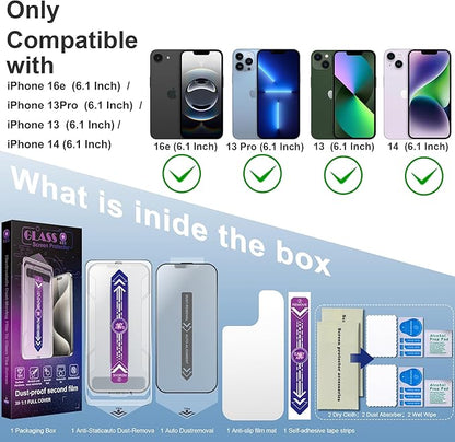 2 Pack Matte Screen Protector for iPhone 16e and iPhone 14 and iPhone 13 and iPhone 13 Pro 6.1-Inch Auto Dust Removal, No Bubbles, Tempered Glass Film, Easy Installation