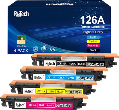 126A Toner Cartridge (with OEM CHIP),Replacement for HP 126 A CE310A CE311A CE312A CE313A for Laserjet Pro 100 Color MFP CP1025nw M175nw,M275 M275NW Printer, 4 Pack Black Cyan Magenta Yellow