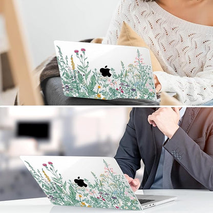 TWOLSKOO for M4 MacBook Air 13.6 inch Case 2025-2022 Release M4 A3240 M3 A3113 M2 A2681, Plastic Hard Shell & Screen Protector & Keyboard Cover & Trackpad Film, Botanical Illustration