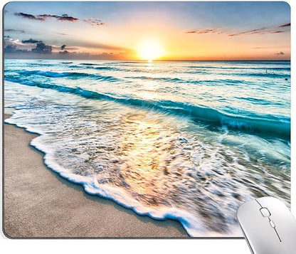 Mouse Pad, Beach Mouse Mat, Square Waterproof Non-Slip Rubber Base Computer MousePads for Desk Office Laptop