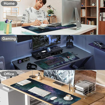Mouse Pad, Large Galaxy Space Forest Desk Mat, Extended Non-Slip Gaming Keyboard Mousepad Desk Pad, Thick Stitched Edges Waterproof Mouse Mat 31.5"x15.7" (Night Sky Forest)