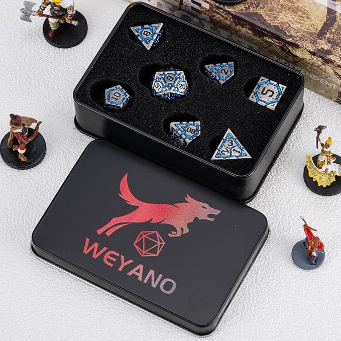 DND Metal Dice Set, Polyhedral Dice Set for RPG D&D Dice with Cracks Dungeons and Dragons Dice Set for RPG TTRPG D&D Die with Gift Case(Antique Nickel Blue)