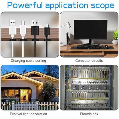 XHF 100pcs Adhesive Cable Wire Clips Black, Outdoor Cable Management Wire Organizer Cord Holder for Under Desk, Car, Wall, TV PC Ethernet Cable