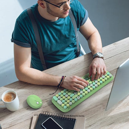 KNOWSQT Wireless Keyboard and Mouse Combo, Light Green 100 Keys 2.4 GHz Round Keycap Typewriter Keyboards, USB Receiver Plug and Play, for Windows, PC, Laptop, Mac, Desktop