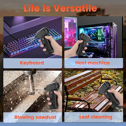 Compressed Air Duster,350,000RPM Turbo Jet Blower with LED Display and Light,4-Gear Adjustable Mini Air Broom,Electric Air Duster for Keyboard,PC,Car and Home,Replace Compressed Air Can (Black)