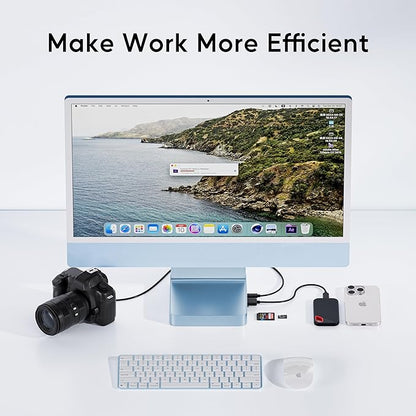 USB C HUB for iMac 24 inch 2021/2023/2024, PULWTOP USB Hub Adapter iMac Accessories for iMac M1/M3/M4 with USB C 10Gbps 3*USB A SD/TF, Docking Station Support Expand M.2 SSD (Not Included),Blue