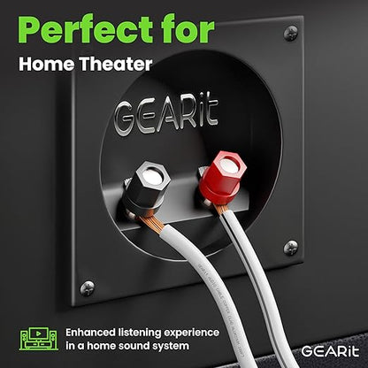 GEARit 14 Gauge Speaker Wire 100 ft,Speaker Cable with Foot Markers & Polarity Markings,14 Gauge Wire for Car Audio & Home Theater Speakers,Audio Cable for DIY Installations,CCA(White)