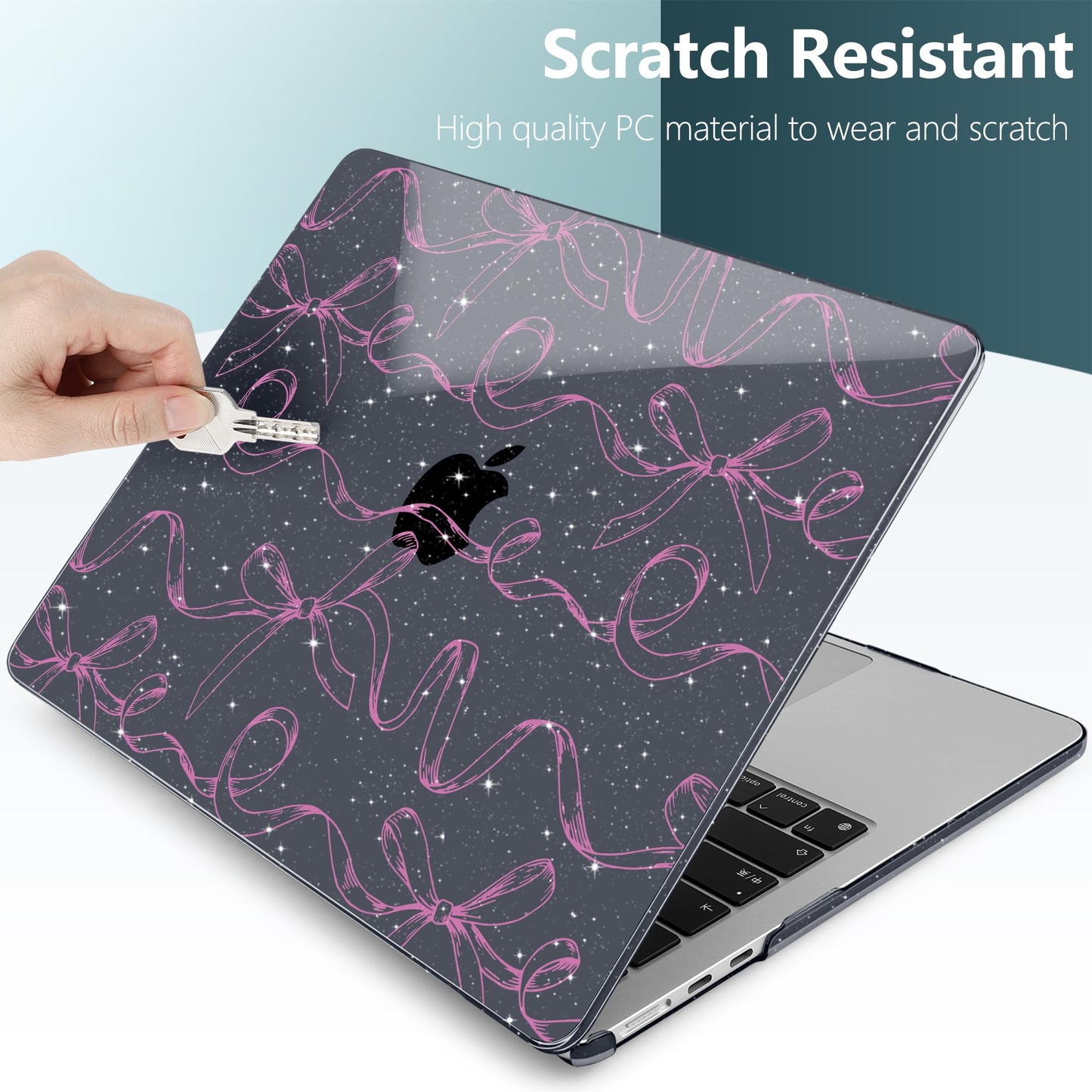 TWOLSKOO for MacBook Air 15 inch Case 2026 2025 2024 2023 Release M5 A3448 M4 A3241 M3 A3114 M2 A2941, Plastic Hard Shell & Screen Protector & Keyboard Cover & Type C Adapter, Sparkly Bows