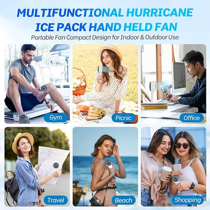 2025 Portable Handheld Ice Fan, Turbo Cooling Fans, 5200mAh, 100 Gear Hurricane Wind, ANC Silent Motor, Digital Display, USB C Rechargeable, Mini Icy Personal Electric Fan for Outdoor & Indoor (White)