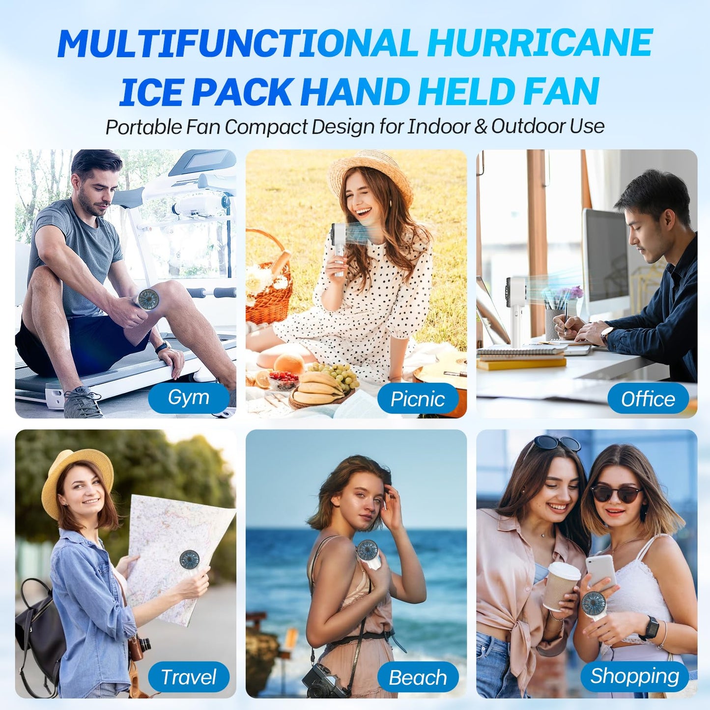 2025 Portable Handheld Ice Fan, Turbo Cooling Fans, 5200mAh, 100 Gear Hurricane Wind, ANC Silent Motor, Digital Display, USB C Rechargeable, Mini Icy Personal Electric Fan for Outdoor & Indoor (White)