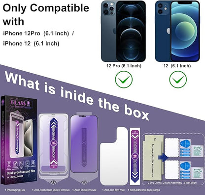 2 Pack Anti Blue Light Matte Screen Protector for iPhone 12 Pro/iPhone 12, 9H Tempered Glass, Full Coverage, Anti-Fingerprint, Auto Dust-Elimination, No Bubble, Easy Installation