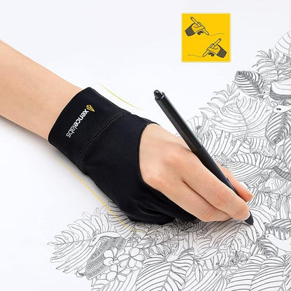 XENCELABS Drawing Glove, Breathable Artist Glove for Drawing Tablet, Two Fingers for Left Right Hand Black Size L