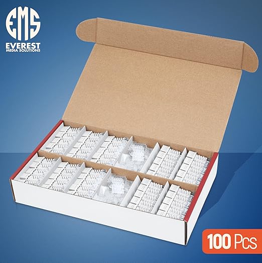 Everest 45° Angled RJ45 Cat6 Keystone Jacks 100-Pack in White - Slim Profile Female RJ45 Connectors - Cat 6 Keystone Jack - Compatible with 45° Angled Speed Termination Tool - 45Term (B0BL3GS7ZY)