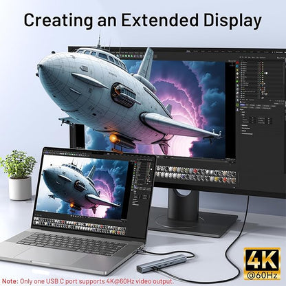 10Gbps USB C Hub with 4K@60Hz Video Display, Selore 5 Ports USB C Splitter, C Port Data Transfer, 100W PD-in Charging, Dongle Multiport Adapter for MacBook Pro, iPad, Dell, HP, and More