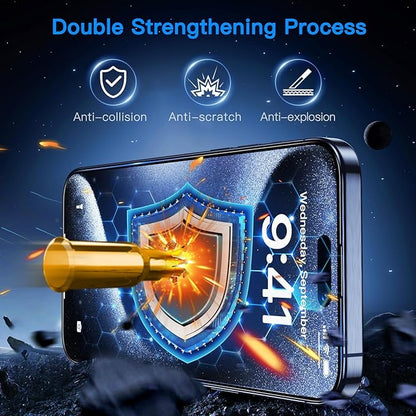 Uyiton Anti-Blue Light for iPhone 15 Pro Max Screen Protector - Unbreak-Glass Easy to Install Full Coverage Case Friendly Scratch Resistance 9H Tempered Glass, 2 Pack