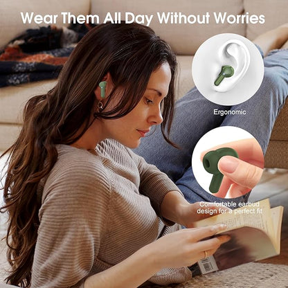 Wireless Earbuds, Bluetooth 5.4 Headphones HiFi Stereo, Bluetooth Earbuds with ENC Noise Cancelling Mic, IP7 Waterproof in Ear Earphones, 48H, LED Display Ear buds for Pad Workout Sports, Retro Green
