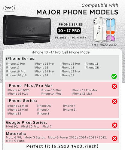 Leather Phone Holster for iPhone 17 Pro, 17, 16 Pro, 16e, 15, 15 Pro, 14, 13, 12, 11, X, XR, XS – Belt Clip Case Pouch for Men & Women | Magnetic Closure | Fits with Protective Cover