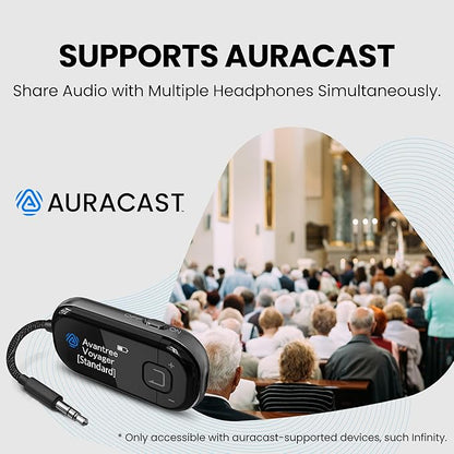 Avantree Voyager - Airplane Bluetooth Adapter for Headphones & AirPods, Bluetooth 5.4 with Latest Auracast & OLED Display, Qualcomm Chip, aptX Adaptive, Wireless Audio Transmitter for Travel & Flight