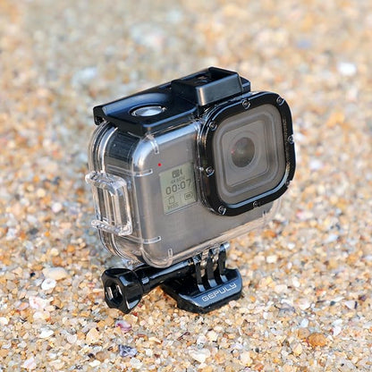 GEPULY 60M/196FT Waterproof Housing Case for GoPro Hero 8 Black, Dual Cold Shoe Slots Protective Underwater Diving Housing Shell for GoPro Hero 8 Black Action Camera