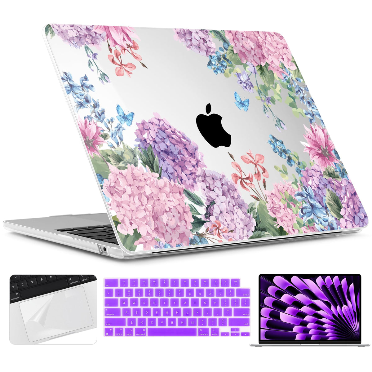 TWOLSKOO for MacBook Air 15 inch Case 2026 2025 2024 2023 Release M5 A3448 M4 A3241 M3 A3114 M2 A2941, Plastic Hard Shell & Screen Protector & Keyboard Cover & Type C Adapter, Graphite Marble