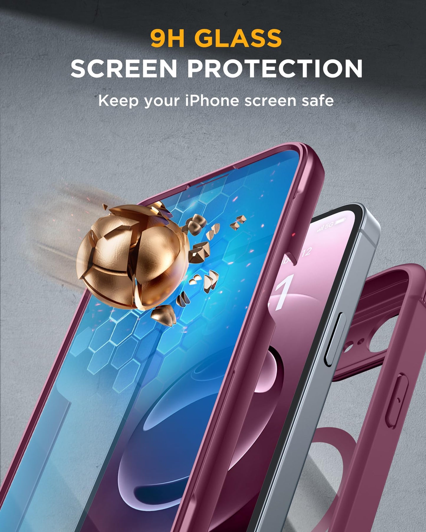 Miracase for Phone 17e Case & iPhone 16e Case, Full-Body Phone with Built-in Glass Screen Protector, [Magnetic with MagSafe] Military Drop Proof 17 E/ 16 E Cover Bumper 6.1 inch, Plum