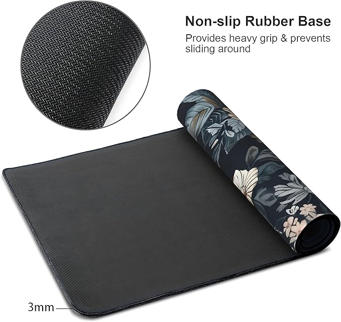 Dark Flower Large Mouse Pad,Gaming Keyboard Desk Pad,Extended Mouse Mat Non-Slip Rubber Base with Stitched Edges for Office Game Home XL 31.5"x11.8"