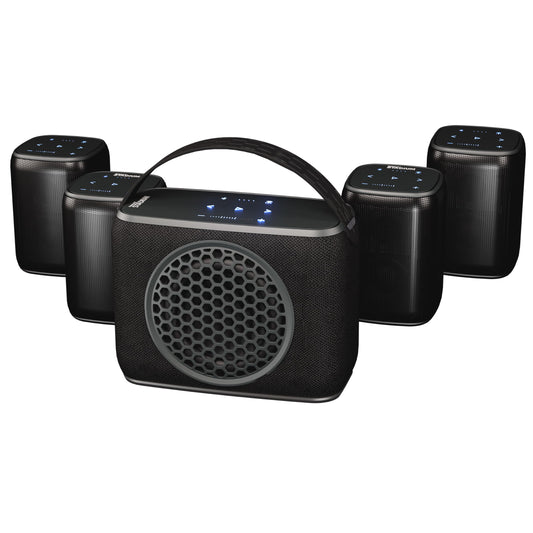 Rocksteady Stadium 4 Bluetooth Speaker & Subwoofer Bundle – 4 Speakers + Sub | Portable Multi-Room, Indoor/Outdoor System | Up to 30-Hr Battery | 150 ft Range