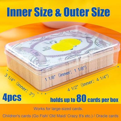 4 Pcs [Large Size] Playing Card Case, for Go Fish/Old Maid/Oracle Card/Other Larger Than Standard Size Cards, Plastic Clear Card Deck Box Storage, 4 1/2" × 3 1/4" × 1 1/8" (NO Cards)