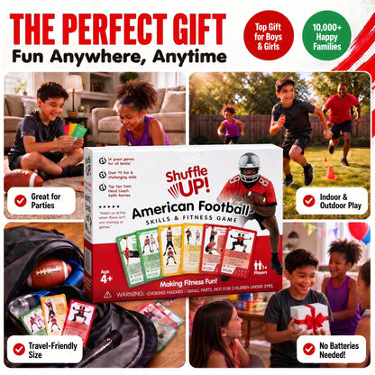 Shuffle Up Football Game - 70+ Fitness Cards, Training Equipment Kids Gift