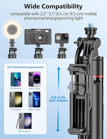 70'' Automatic Tripod, Extendable Selfie Stick Phone with Magnetic Remote & 1/4" Screw Camera Tripod Lightweight Travel Tripod for Cell Phone Compatible with iPhone 16/15/14/13/12/Android