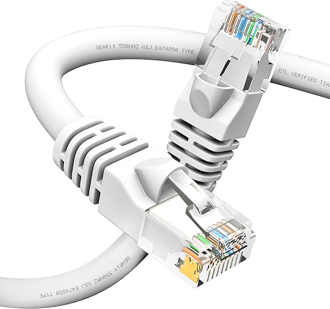 GEARit Cat 6 Ethernet Cable (1-Pack 30 Feet) Cat6 Network Patch, 10Gbps, RJ45, Snagless Cord, Gold-Plated Connectors, Internet for PC, TV, Tablet, Router, Printer, Servers, IT Data Center - White
