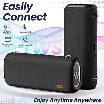 Vibe Pro Outdoor Bluetooth Speaker, 80W Peak Loud Portable Wireless Speaker, Waterproof IPX65, Deep Bass, RGB Lights, Studio Quality Sound Powered by Waves Audio, Party & Pool Ready (Black)