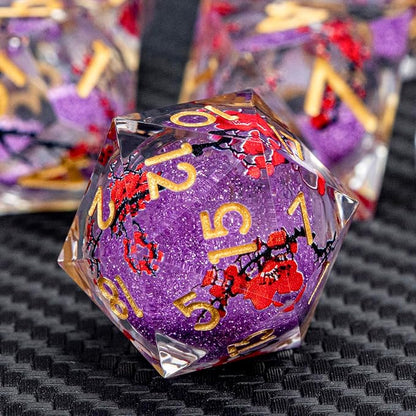 ARUOHHA DND Resin Dice Plum Blossom Liquid Core Purple Sharp Edged Polyhedral Dragons Dice Set with Gift Box, Dungeons D and D Dice Role Playing Game D20 D12 D10 D8 D6 D4