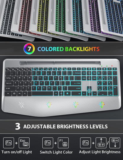 SABLUTE Wireless Keyboard and Mouse Combo, Backlit Scissor Keys, Wrist Rest