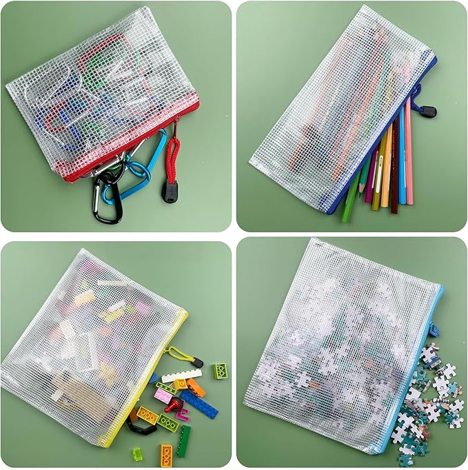 Mesh Zipper Pouch Bags, Zipper Bags for Organizing Storage, Waterproof Zipper Pouches, Letter Size, File Bags for School, Toys, Puzzle, Board Games and Office Supplies (Color, 4"x 6")