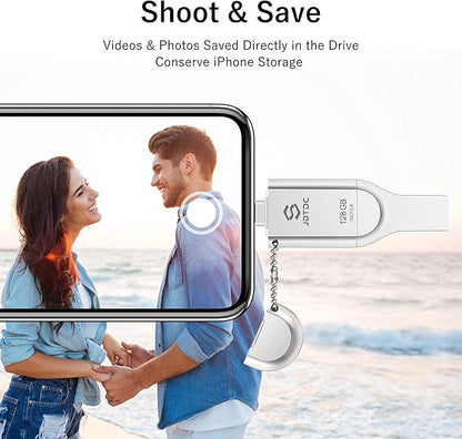 iPhone-Flash-Drive Genuine Apple MFi Certified 128GB Photo-Stick-iPhone-Memory 16/15/14 Photo-Storage-Stick External-Storage-Thumb-Drive Apple-Photo-Transfer-Device Phone-Storage-Saver-iPad-USB-Drive