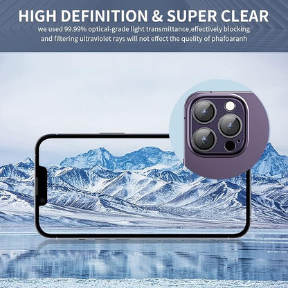 Camera Lens Protector for iPhone 14 Pro/iPhone 14 Pro Max, Alloy Metal Camera Cover with Tempered Glass Screen Protector Accessories,Case Friendly,Scratch Resistant,Easy to Install -Purple