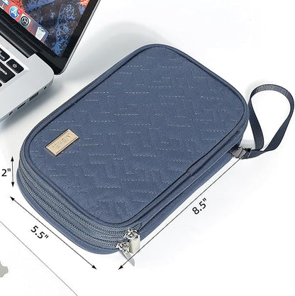NISHEL Travel Cord Organizer Case, Double Layers Tech Electronic Bag, Essentials for Charger, Cable, Phone, Flash drive, Medium, Aegean-Blue