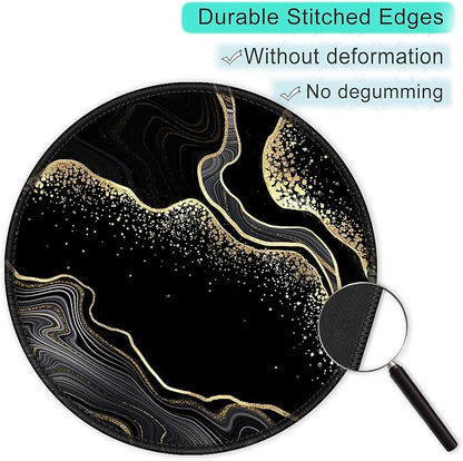 ITNRSIIET Round Mouse Pad with Stitched Edge Premium-Textured Waterproof Non-Slip Rubber Base Desktop Protection Mat Diameter 8.7 inches, Black Gold Marbling