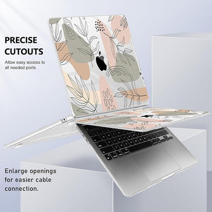Case for MacBook Air 15 Inch 2025 2024 2023 Release M4 A3241 M3 A3114 M2 A2941, Hard Shell with Screen Protector & Keyboard Cover, Compatible with Touch ID - Tropical Leaves