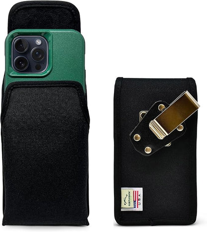 Turtleback Belt Clip for iPhone 16 Pro Max, 15 Pro Max, 14 Pro Max -Medium- Fits w/Shockproof Commuter Style Cases - Premium Black Nylon, Vertical Belt Holder Magnetic Closure, HD Rotating Clip