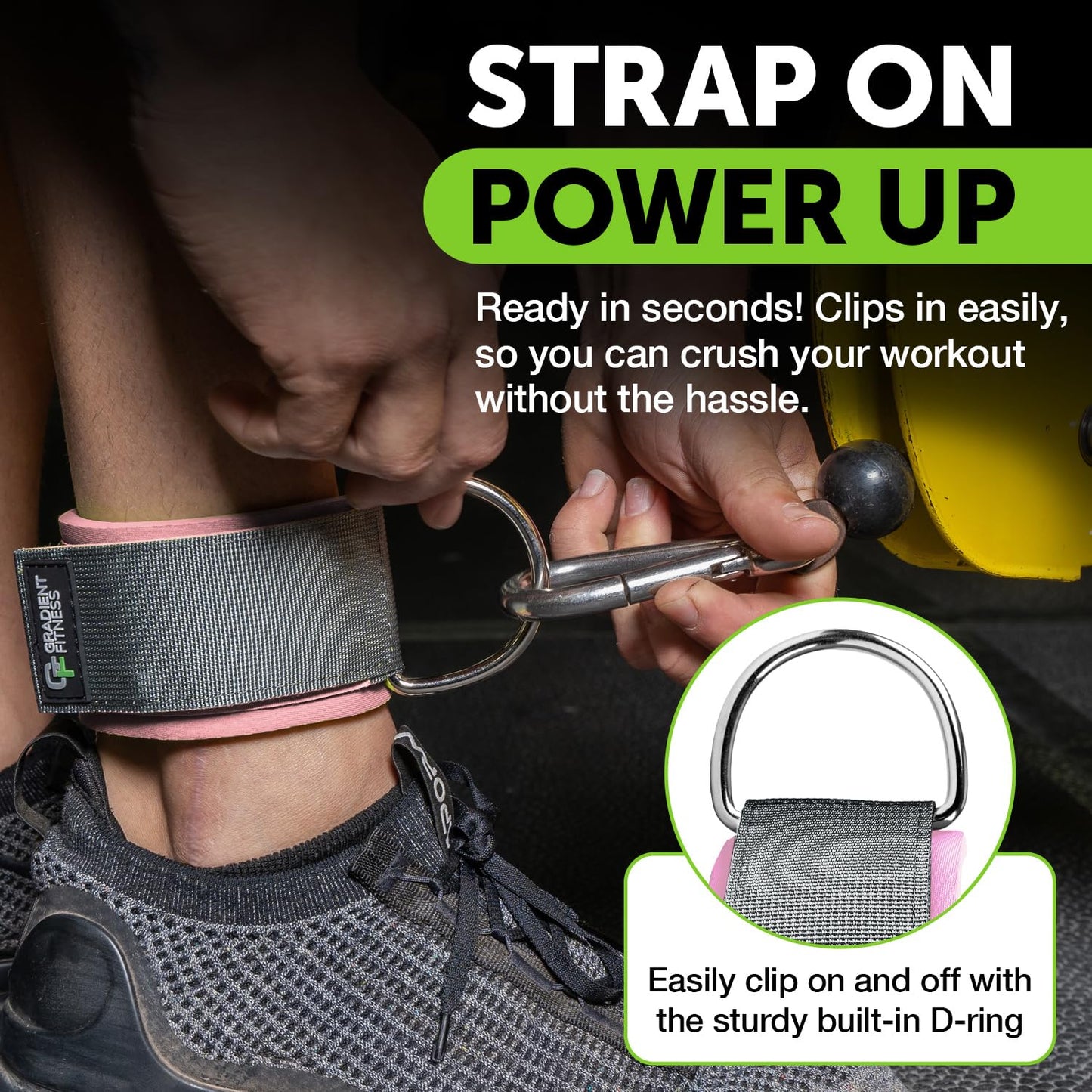 Gradient Fitness Ankle Straps (2 Pack) - Ankle Bands for Workouts, Cable Machine Attachments (Pink|Grey)