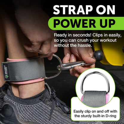 Gradient Fitness Ankle Straps (2 Pack) - Ankle Bands for Workouts, Cable Machine Attachments (Pink|Grey)