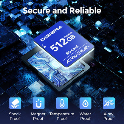 DIGIERA 512GB LS100 SDXC UHS-I Memory Card - up to 170MB/s, C10, U3, V30, 4K UHD, SD Card for Computers, Digital Cameras, Home Theatre Devices, Car Navigation Systems (1 Pack)