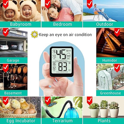 Antonki 2-Pack Room Thermometer, Digital Small Hygrometer Indoor Thermometer Humidity Gauge, Temperature Humidity Meter with Max/Min Record Monitor Sensor for Home, Plants - Battery Included