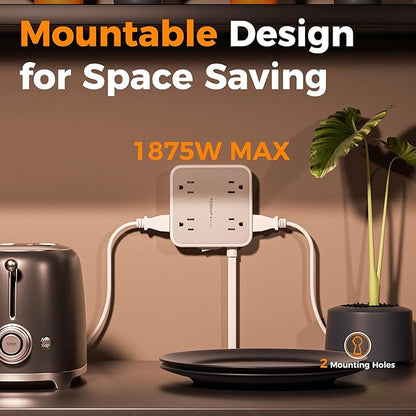 Surge Protector Power Strip, TESSAN 5 FT Extension Cord with Multiple Outlets Flat Plug, 4 USB (3 USB C) and 8 AC Outlets, 900J Protection, Wall Mount Charging Station for Home Office Supplies