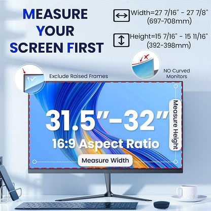 Magnetic 32 Inch Privacy Screen for Frameless Computer Monitor 16:9 Aspect Ratio,Hanging Blue Light Screen Protector Eye Protection Anti-Spy Shield, 32in Removable Privacy Filter
