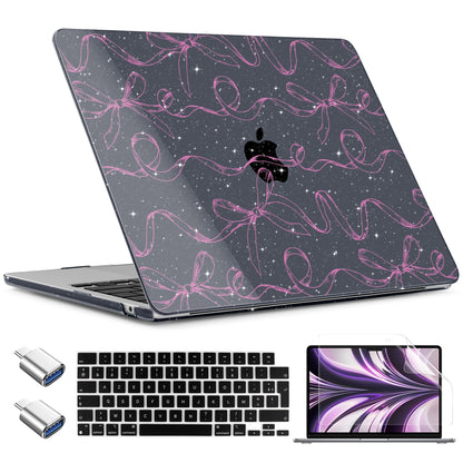 TWOLSKOO for MacBook Air 15 inch Case 2026 2025 2024 2023 Release M5 A3448 M4 A3241 M3 A3114 M2 A2941, Plastic Hard Shell & Screen Protector & Keyboard Cover & Type C Adapter, Sparkly Bows